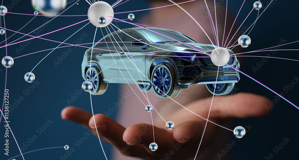 Poster Autonomous car with HUD graphic of Navigation system driving
