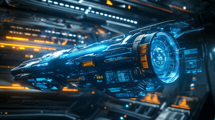 Obraz premium Hud ui game frame. Tech interface element. Cyber space hologram to display menu data. Digital sci fi bar border for infographic layout. Blue virtual dashboard label. Spaceship techno window design