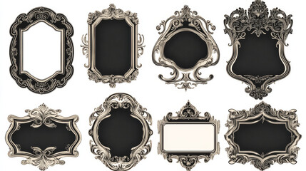 Blank Stickers and Label Frames Set, writing area aging style writing area, Black and white decorative frames, decorative vintage frames.