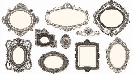 Obraz premium Blank Stickers and Label Frames Set, writing area aging style writing area, Black and white decorative frames, decorative vintage frames.