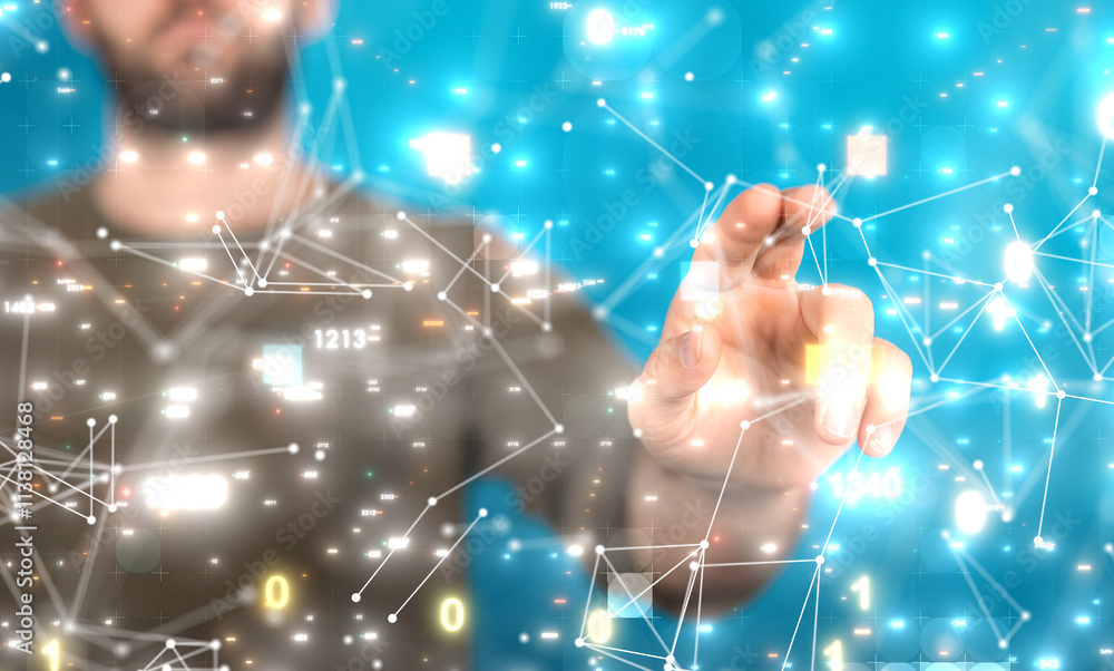 Poster neural network 3d illustration. big data and cybersecurity