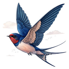 Elegant illustration of a swallow clipart on a white background, created with generative AI