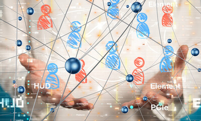 Global network. Blockchain. 3D illustration. Neural networks and artificial intelligence. Abstract