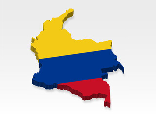 Obraz premium 3D Colombia map with flag. Three dimensional map of Colombia with shadow. Flag of Republic of Colombia on white background for your design, app, UI. Stock vector. EPS10. 
