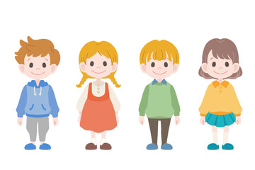 正面を向いた立ち姿の子供たち