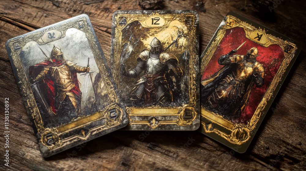 Poster gold silver and ruby trading card color with medieval style for game and player