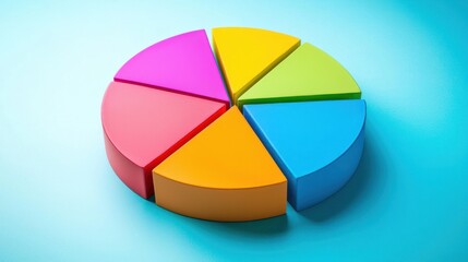 A pie chart divided into fractions, with vibrant colors representing different data segments