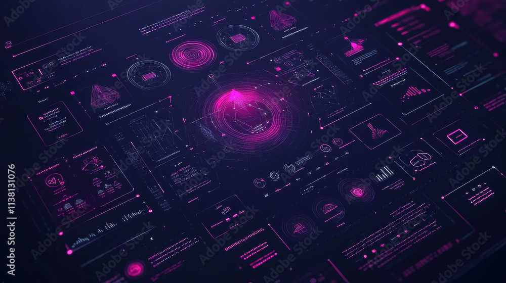 Poster frames hud futuristic style. abstract geometric patterns. futuristic technology icons, digital techn