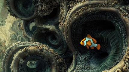 Colorful Fish Swimming Among Abstract Coral Reef Patterns