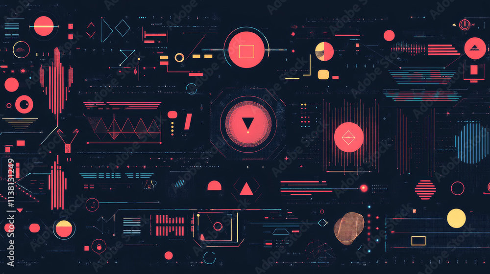 Poster frames hud futuristic style. abstract geometric patterns. futuristic technology icons, digital techn