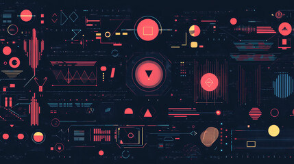 Obraz premium Frames HUD futuristic style. Abstract geometric patterns. Futuristic technology icons, digital technology on a dark blue background.