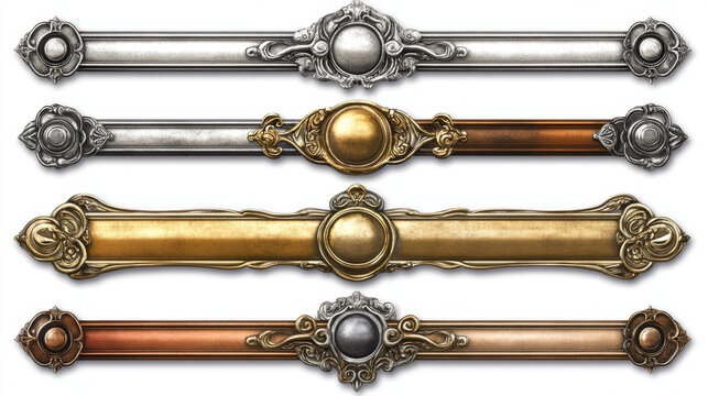 Golden, silver, bronze, copper and rusty metal avatar frames, vector game assets. Rusty metal circle frames and gold rings, GUI or game UI elements and arcade game circle box borders or menu buttons