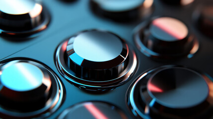 Set of round shine metal media player buttons