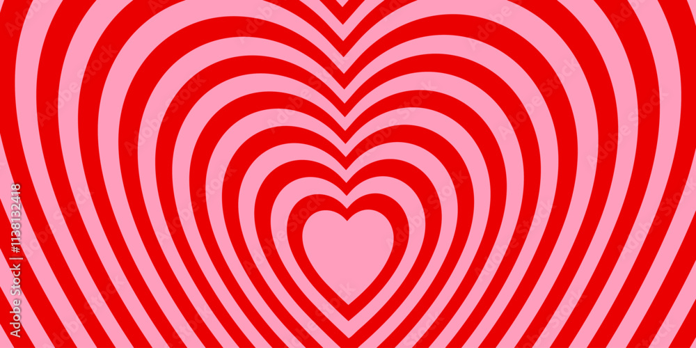 Poster monochrome horizontal background of heart shaped tunnel. rainbow romantic pattern. pink and red colo