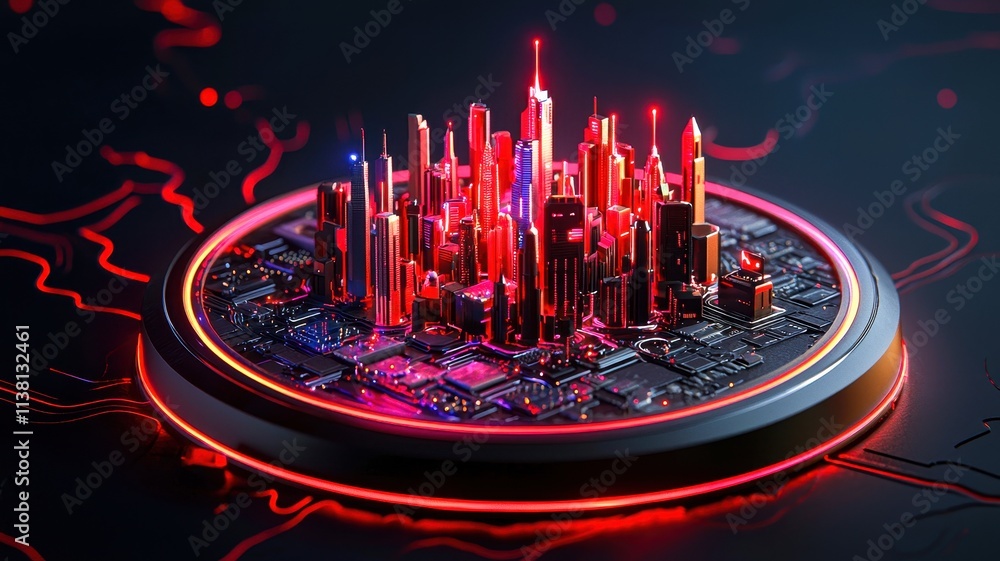 Poster futuristic smart fridge projecting holographic menus and shopping lists, a futuristic cityscape repr