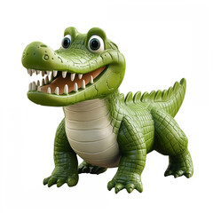 Fototapeta premium 3D cute cartoon green crocodile, isolated on a white background