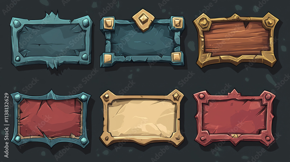 Poster set of blank banner or box use on game design vector illustration