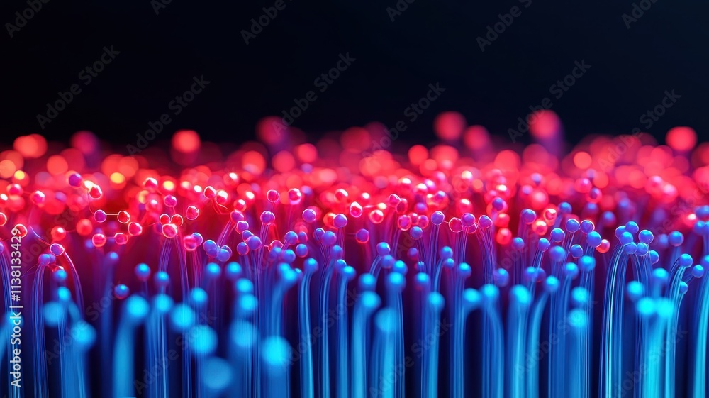 Poster a symbolic image of an immune system in overdrive, represented by glowing red and blue particles.
