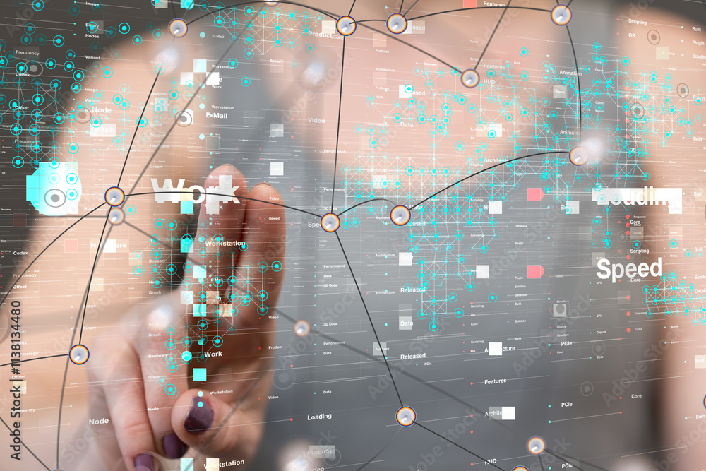 Poster neural network 3d illustration. big data and cybersecurity