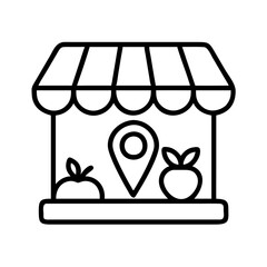 local farmers market icon, small business line art, business icon - simple black line art icon of local farmers market, for small business celebrations. business vector art.