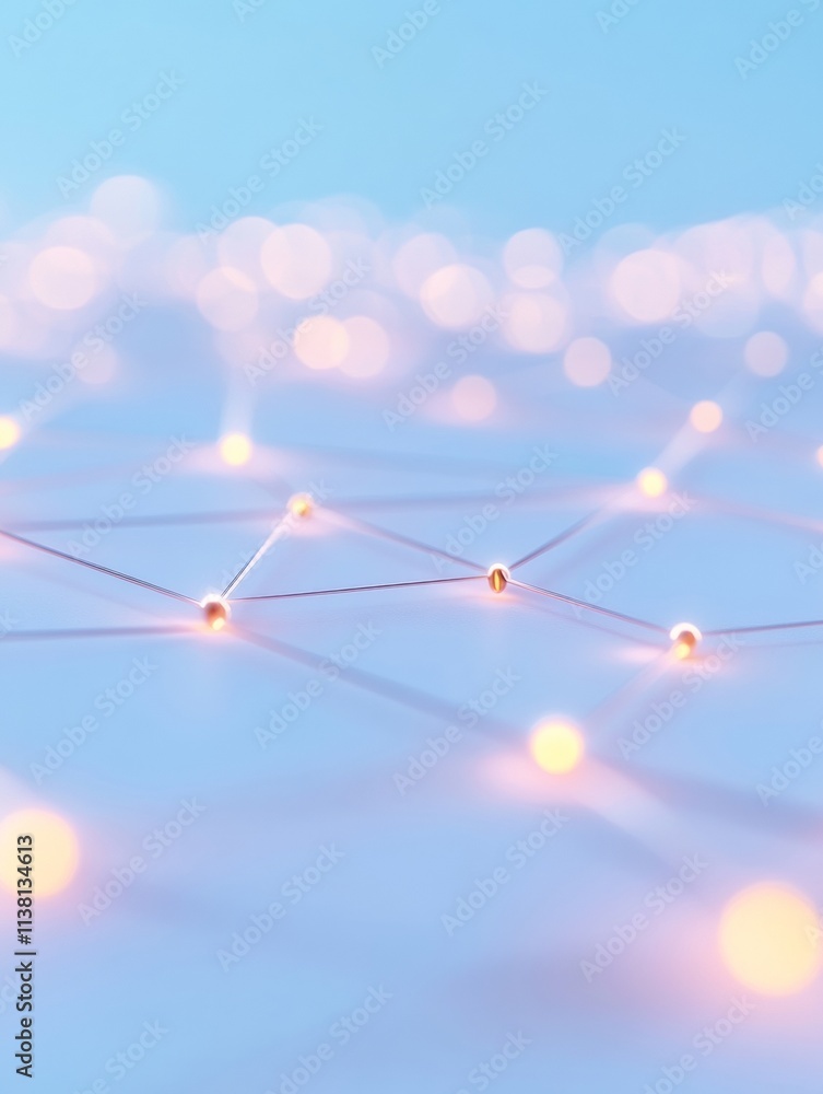 Poster geometric connections in snowy neon landscape abstract concept of blockchain technology and secure t