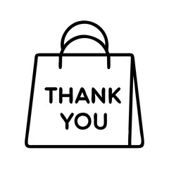 shopping bag with thank you icon, small business line art, business icon - simple black line art icon of shopping bag with thank you, for small business celebrations. business vector art.