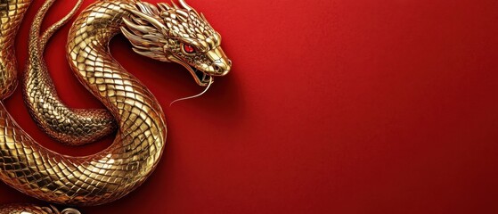 Obraz premium Majestic Golden Dragon on Red Background: Chinese New Year Symbol