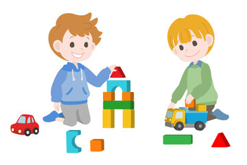 積み木で遊ぶ男の子