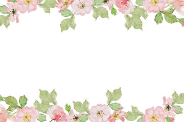 watercolor blossom pink old rose clair martin english rose flower bouquet wreath horizontal frame