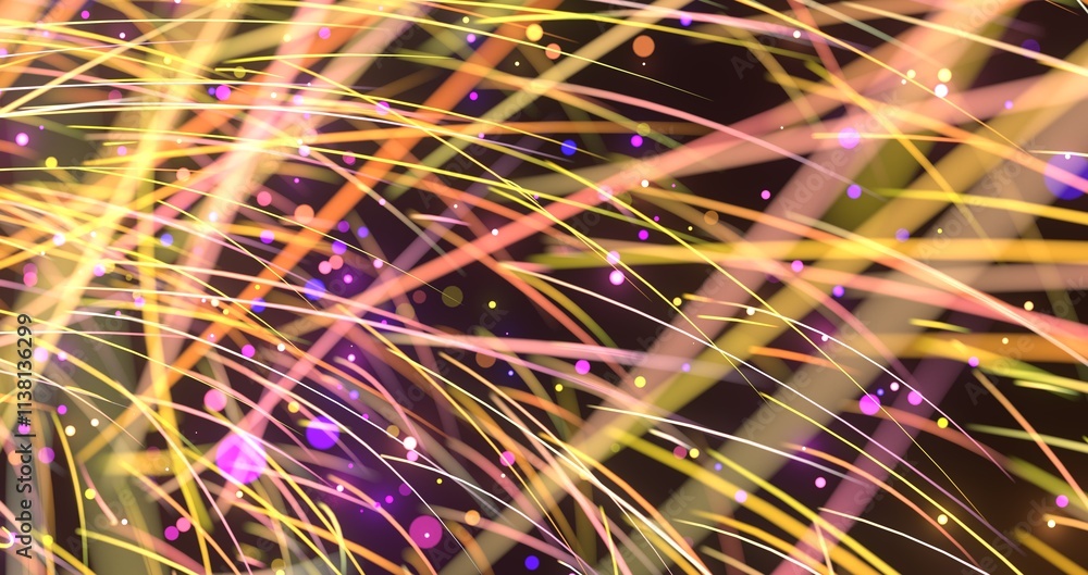 Poster neon streams move along curved trajectory on black