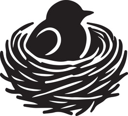 bird in nest silhouette design vector art illustration