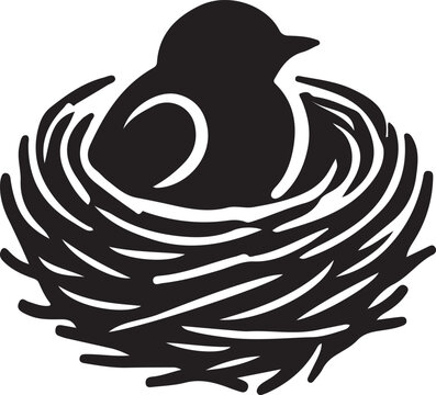 bird in nest silhouette design vector art illustration