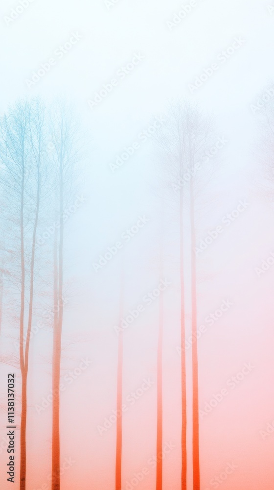 Poster misty forest with soft light and subtle weather symbols overlay