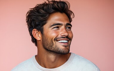Obraz premium man smiling with sweatshirt in color background