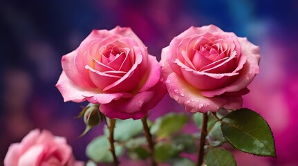 Naklejka premium A detailed shot of a vibrant pink rose with a blurred backdrop.generative.ai