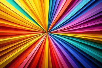 Fototapeta premium A vibrant, colorful abstract design composed of numerous thin strips or ribbons radiating outward from the center, creating a sense of movement and energy.
