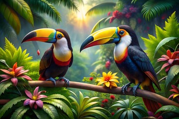 Obraz premium toucan on a branch of green