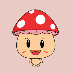 Cute Mushroom Character with Cheerful and Funny Face