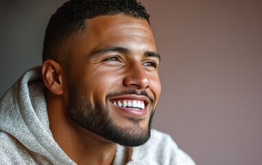 Obraz premium man smiling with sweatshirt in color background