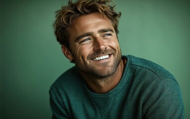 Obraz premium man smiling with sweatshirt in color background