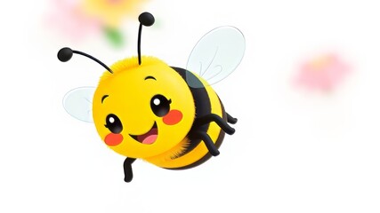 Fototapeta premium Cute Bee Valentine's Day Card - Kawaii Honeybee Cartoon Character