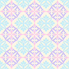 Pink, blue, and purple (pastel color) classic traditional damask design, seamless pattern, vector illustration for elegant textile design. Design for fabric ends and clothing.