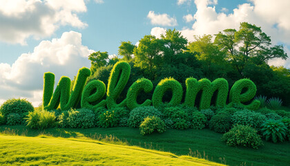 welcome with grassy landscape