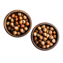 Two Wooden Bowls Filled with Hazelnuts