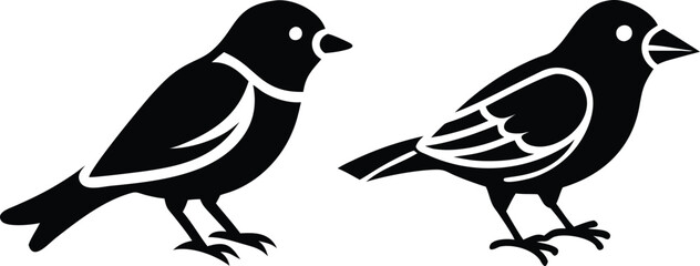 Sparrow icon and logo silhouette set vector art and using black color illustration design