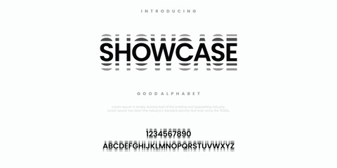 Showcase Abstract minimal modern alphabet fonts. Typography technology vector illustration