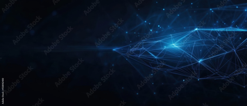 Poster abstract blue network connection, digital data flow, technology background image