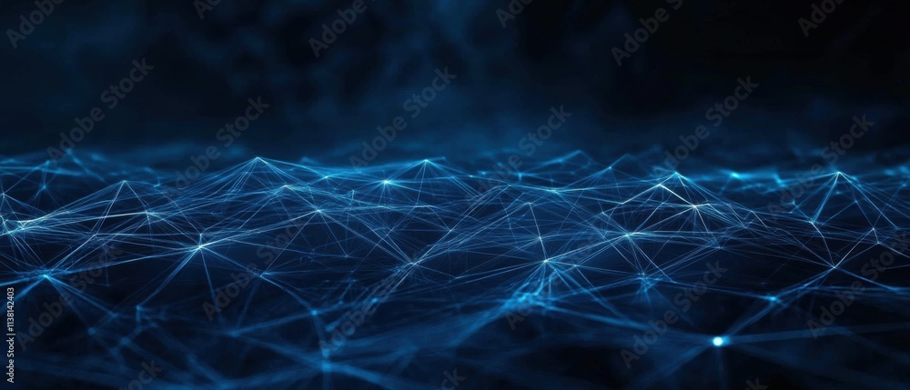 Poster abstract blue network connection, digital data flow, futuristic technology background