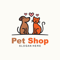 Modern style pets logos, icons. Dog, cat illustrations and symbols