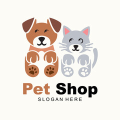 Modern style pets logos, icons. Dog, cat illustrations and symbols